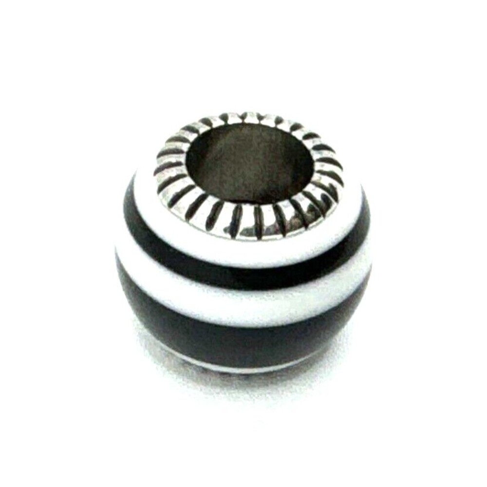 Brighton Sugar Stripes Black & White Silver Spacer Bead